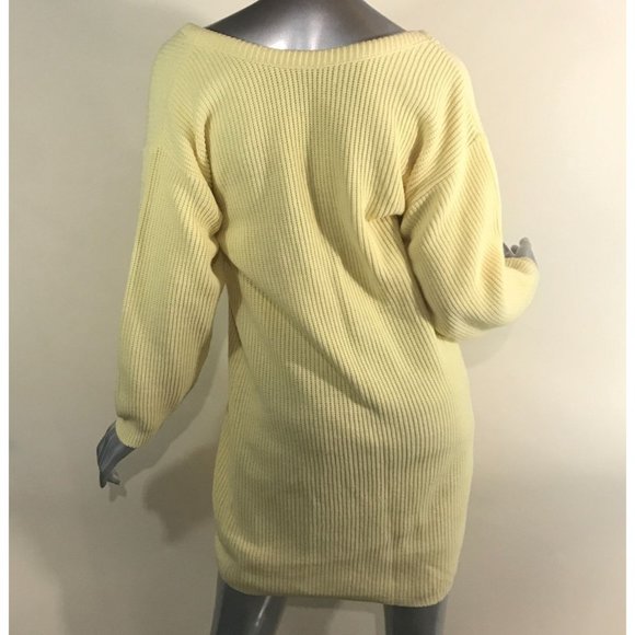 Vintage Women's Medium Large Yellow V Neck Sweater Dress - Picture 7 of 13